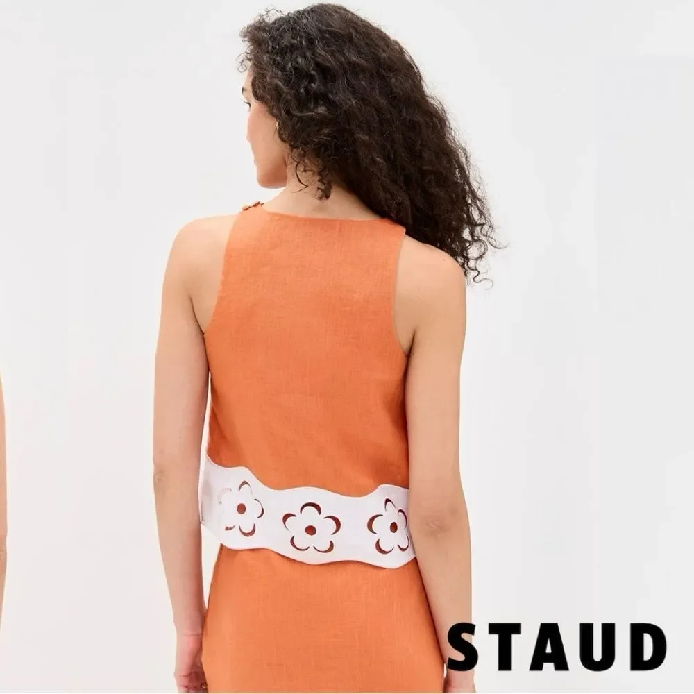 STAUD **NWT** Mika Linen Top in Apricot (Orange) & White - Picture 7 of 16